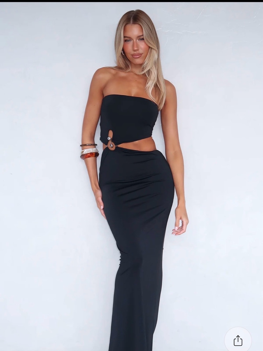 White Fox Boutique Black Strapless Cutout Maxi Dress